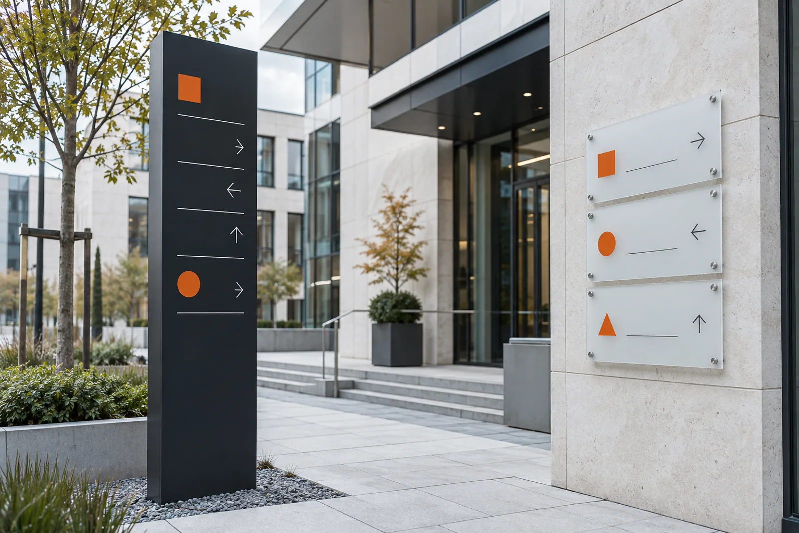 Konzept hochwertiger Schilder und eines Orientierungssystems