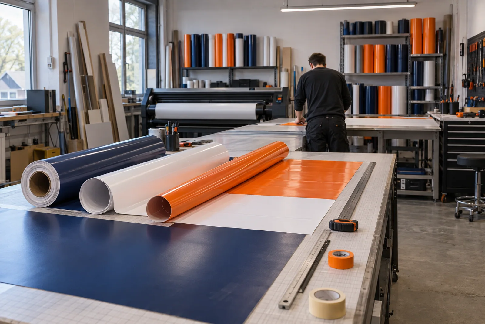 Illustration einer Werkstattsituation in der Werbetechnik